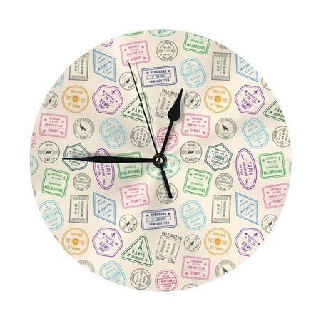 Wall Clock, postmark Print colorful Wall Clocks Battery Operated Silent Kitchen Office Wall Clock Decorative, Wall Clock for Living Room School Classroom Bedroom Home Decor