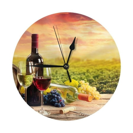 Wall Clock, Red Wine Glasses Wall Clocks Battery Operated Silent Kitchen Office Wall Clock Decorative, Wall Clock for Living Room School Classroom Bedroom Home Decor