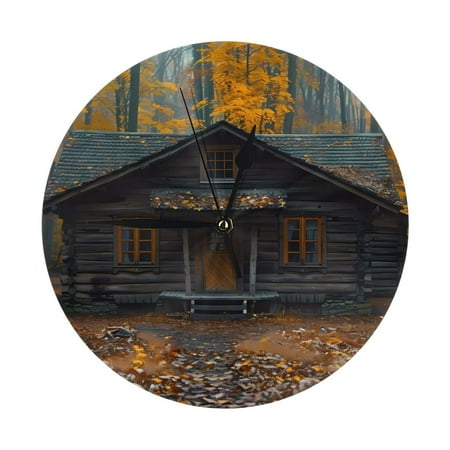 Wall Clock, Rustic Cabin Autumn Forest Wall Clocks Battery Operated Silent Kitchen Office Wall Clock Decorative, Wall Clock for Living Room School Classroom Bedroom Home Decor