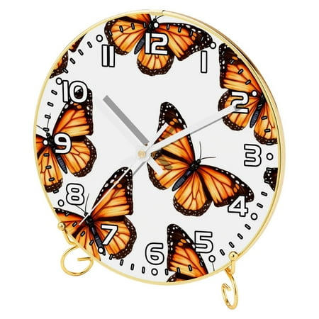 Wall Clocks Battery Operated Modern Clocks Round Silent Clock 9.4 in Brown Butterfly