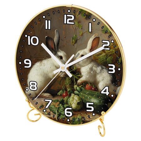 Wall Clocks Battery Operated Modern Clocks Round Silent Clock 9.4 in Farm Two Rabbits