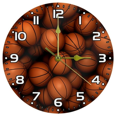 Wall Clocks Battery Operated Modern Clocks Round Silent Clock 9.85 in Ball Print Basketball