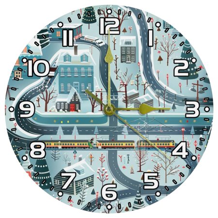 Wall Clocks Battery Operated Modern Clocks Round Silent Clock 9.85 in Cartoon Train Railway Game Mat