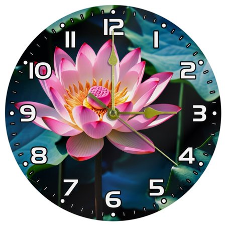 Wall Clocks Battery Operated Modern Clocks Round Silent Clock 9.85 in Lotus Pond Flower Blooming