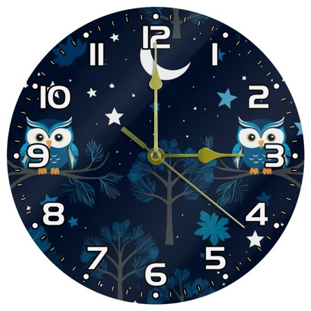 Wall Clocks Battery Operated Modern Clocks Round Silent Clock 9.85 in Night Forest Owl Decorations