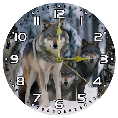 Wall Clocks Battery Operated Modern Clocks Round Silent Clock 9.85 in Wolf in the Snow Animal Pattern