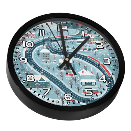 Wall Clocks Battery Operated Modern Clocks Round Silent Clock 9.8 in Cartoon Train Railway Game Mat