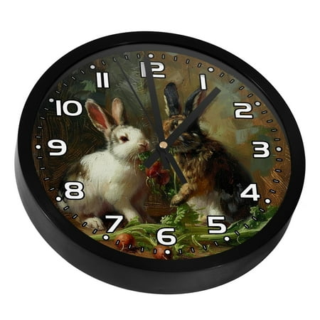 Wall Clocks Battery Operated Modern Clocks Round Silent Clock 9.8 in Farm Two Rabbits