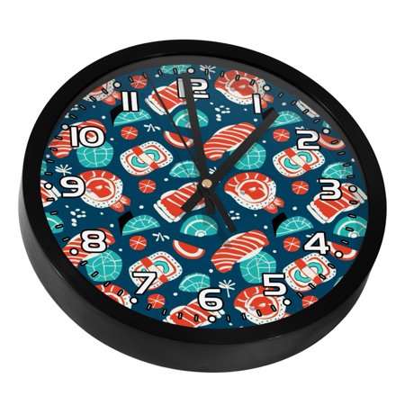 Wall Clocks Battery Operated Modern Clocks Round Silent Clock 9.8 in Fish Japanese Sushi Food