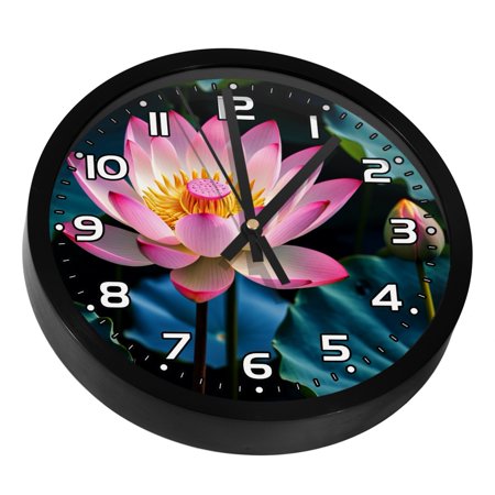 Wall Clocks Battery Operated Modern Clocks Round Silent Clock 9.8 in Lotus Pond Flower Blooming