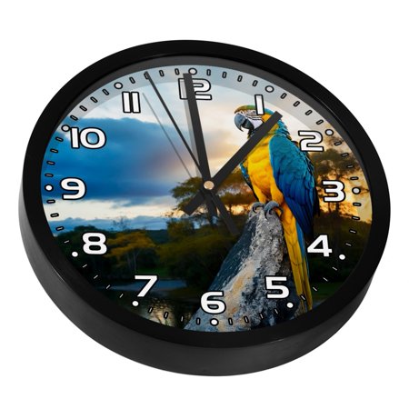 Wall Clocks Battery Operated Modern Clocks Round Silent Clock 9.8 in Macaw Forest Colored Parrot