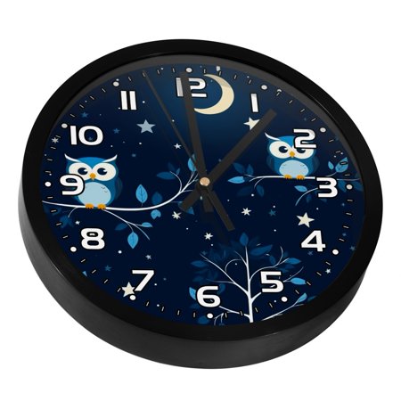 Wall Clocks Battery Operated Modern Clocks Round Silent Clock 9.8 in Night Forest Owl Decorations