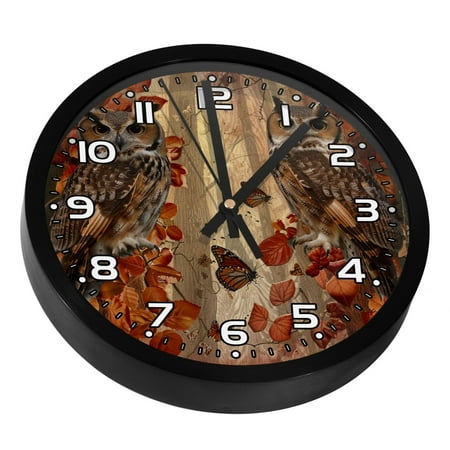 Wall Clocks Battery Operated Modern Clocks Round Silent Clock 9.8 in Vintage Forest Owl Butterfly