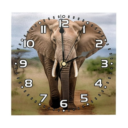 Wall Clocks Battery Operated Modern Clocks Square Silent Clock 7.87 in African Grassland Elephant Animal