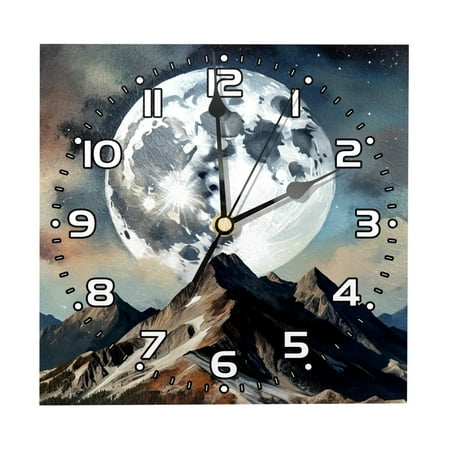 Wall Clocks Battery Operated Modern Clocks Square Silent Clock 7.87 in Triangle Mountain and Moon