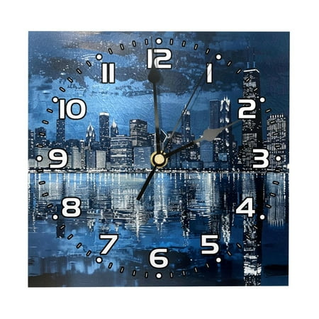 Wall Clocks Battery Operated Modern Clocks Square Silent Clock 7.87 in City River Landscape Night