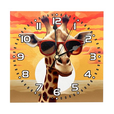 Wall Clocks Battery Operated Modern Clocks Square Silent Clock 7.87 in Desert Giraffe Glasses