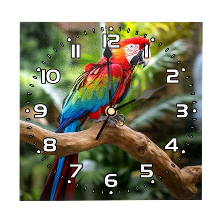 Wall Clocks Battery Operated Modern Clocks Square Silent Clock 7.87 in Forest Colored Macaw Parrot