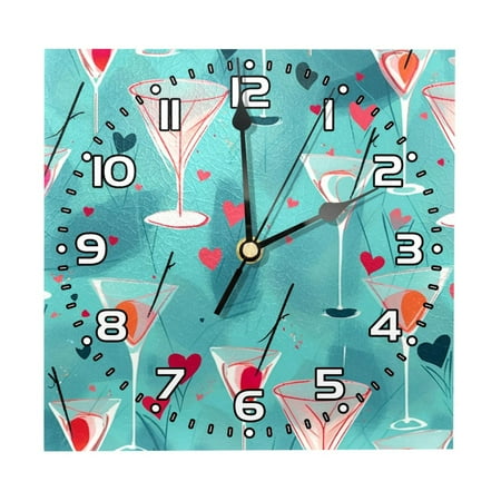 Wall Clocks Battery Operated Modern Clocks Square Silent Clock 7.87 in Fruit Cocktail Glass