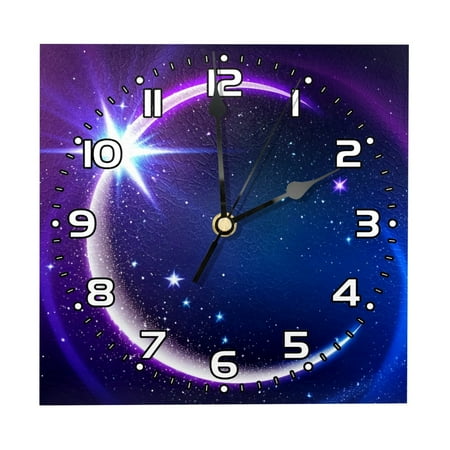 Wall Clocks Battery Operated Modern Clocks Square Silent Clock 7.87 in Purple Theme Fantasy Universe