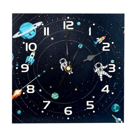 Wall Clocks Battery Operated Modern Clocks Square Silent Clock 7.87 in Space Rocket Universe Planet