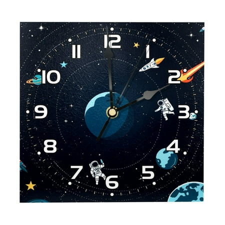 Wall Clocks Battery Operated Modern Clocks Square Silent Clock 7.87 in Space Rocket Universe Planet