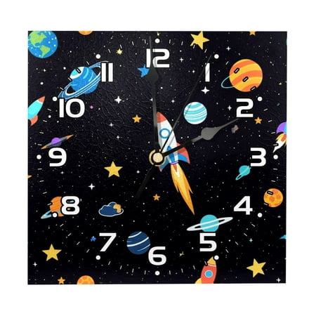 Wall Clocks Battery Operated Modern Clocks Square Silent Clock 7.87 in Space Galaxy Rocket Planet