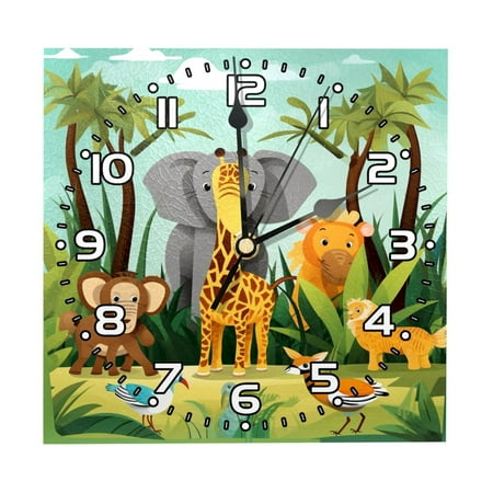 Wall Clocks Battery Operated Modern Clocks Square Silent Clock 7.87 in Zoo Cartoon Forest Animals