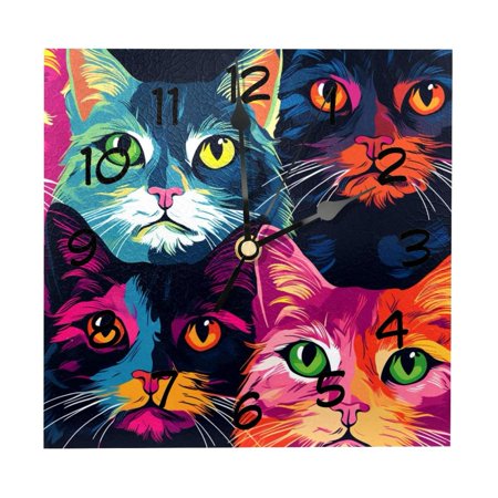 Wall Clocks, Four Cat Battery Operated Number Clock for Bedroom Living Kitchen Office Home Decor Silent & Non-Ticking