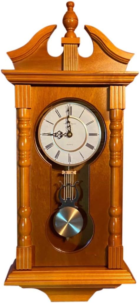 Wall Clocks: Grandfather Wood Wall Clock with Chime. Pendulum Wood Traditional Clock. Makes a Great Housewarming or Birthday Gift (Oak)