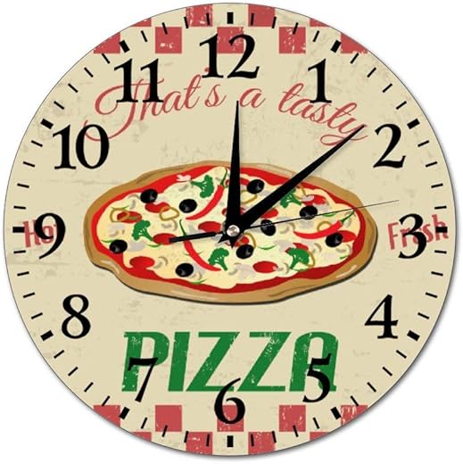 Wall Clocks Pizza Round Glass Wall Clock, Wall Decor Clocks for Kitchen, Office, Retro Hanging Clock, Home Decor Accessories