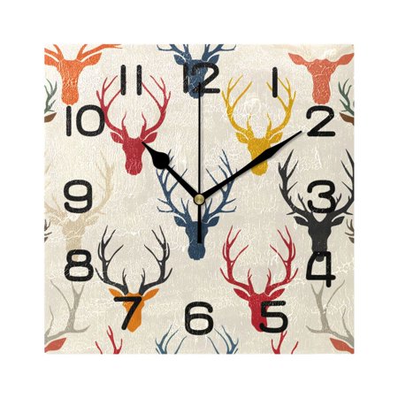 Wall Clock Square Silent Non-Ticking Elk Deer Retro Battery Operated Clock 7.78 inch Home Kitchen Office Decoration