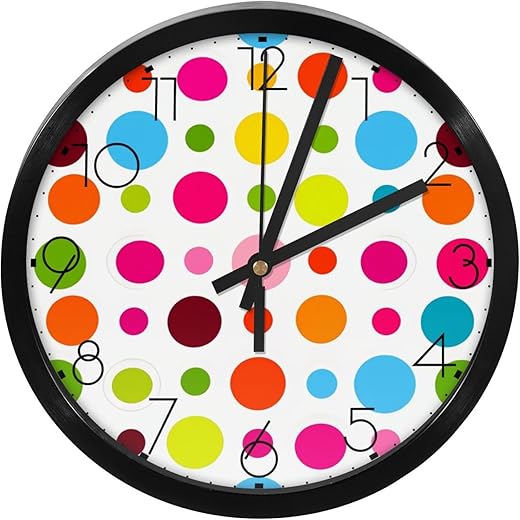 Wall Clocks Silent Non-Ticking Colorful Dots Pattern Modern Clocks Battery Operated Quartz Clock for Office, Home, Bathroom, Kitchen, Bedroom, School, Living Room