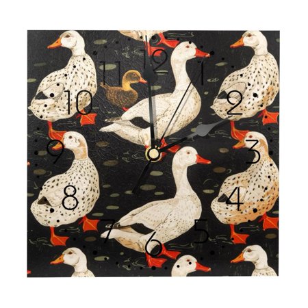 Wall Clocks, White Ducks and Duckling Battery Operated Number Clock for Bedroom Living Kitchen Office Home Decor Silent & Non-Ticking