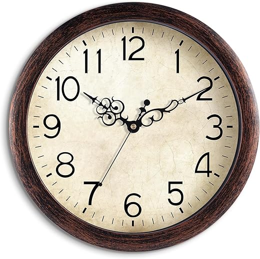 Wall Clock, Vintage Wall Clocks Battery Operated Quartz Silent Non-Ticking 8 Inch Retro Rustic Style Clock Decorative for Kitchen,Bathroom Home Office (Bronze)