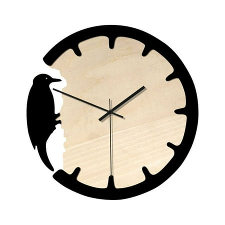 Wall Clock Wooden Vintage European Style Quiet Sweep Second Hand Round Shape Bamboo