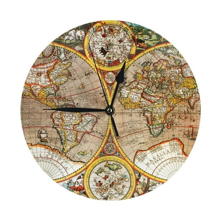 Wall Clock, World Map (3) Wall Clocks Battery Operated Silent Kitchen Office Wall Clock Decorative, Wall Clock for Living Room School Classroom Bedroom Home Decor