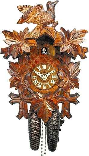 Wall Cuckoo Clock Mechanical 8 Day with 1 Bird & 5 Leaves; German Black Forest Coco Coo-Coo Clocks