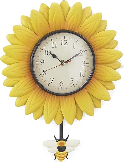 Wall Hanging Flower Clock with Analog Number Face - Sunflower