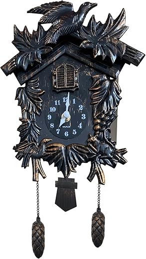 WALPLUS Chiming Classic Black Cuckoo Wall Clock Hanging Bird Clock Home Decor Christmas Clock Gifts