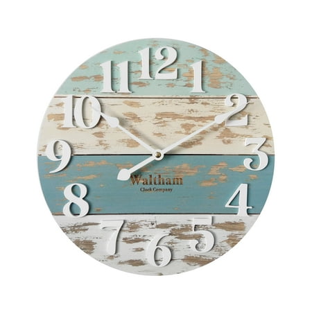 Waltham Real Wood Wall Clock, 10.8 inch, Battery Operated, Coastal Blue/White Finish - Made from Real Wood – not Particle Board or MDF- 100% Real Wood!