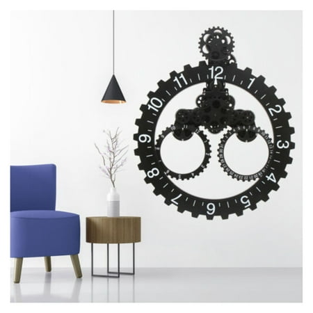 WANCQ Wall Clock Quartz Movement Industrial Gear Center Design Black Wall Clock Gear