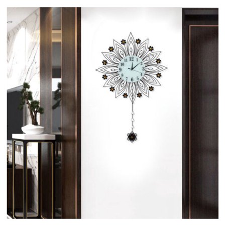 wangc123 90x64cm Pendulum Clock Flower Shaped Wall Mount Modern Home Decor Art Clock