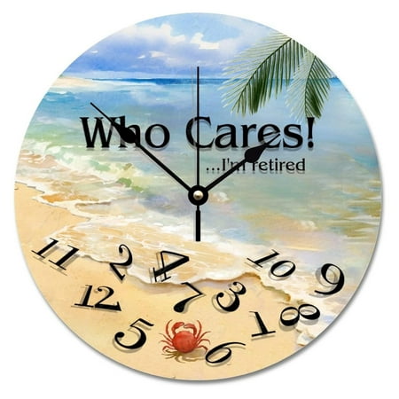 wangc123 Colorful Who Cares I Am Retired Wall Clock Beach House Large Wall Clocks Battery Operated 12 Inch Quiet Non-Ticking Farmhouse Hanging Clock Modern Wall Decor for Kitchen Living Room Bedroom