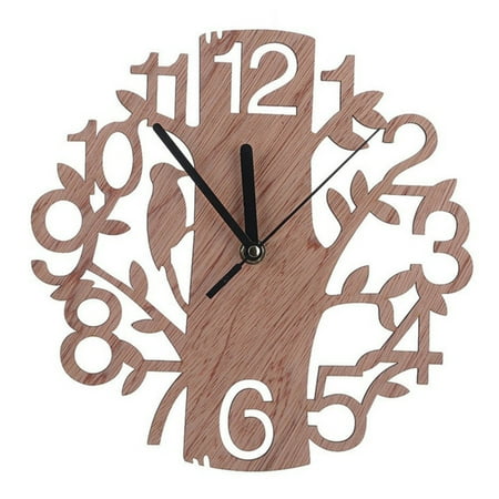 Waroomhouse 8.6 Inch Wood Wall Clock, Round Wall Clock Whisper Quiet Decorative Wall clock with Branch-Shaped Hands for Living Room Bedroom Kids Room Kitchen Office