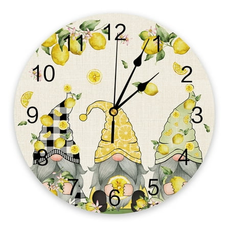 Watch Table Clocks Mural Printed Clock Round Digital Room Living Decor Wall Clock Wall Mute PVC Gnome Lemon Fruit Summer