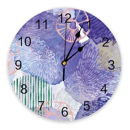 Watercolor Flower Purple Chrysanthemum Kitchen Wall Clocks Desktop Digital Clock Non-ticking Creative Childrens Room Watch