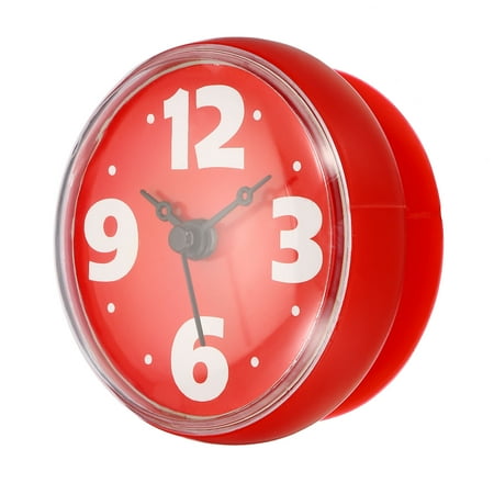 Waterproof Shower Clock Mini Bathroom Mirror Wall Clocks with Suction Cup, Red