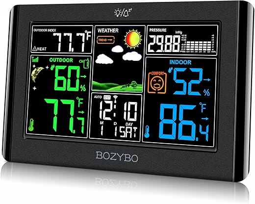 Weather Station Wireless Indoor Outdoor Thermometer: Digital Weather Thermometer with Atomic Clock Temperature Humidity Monitor with Calendar Adjustable Backlight and Calendar