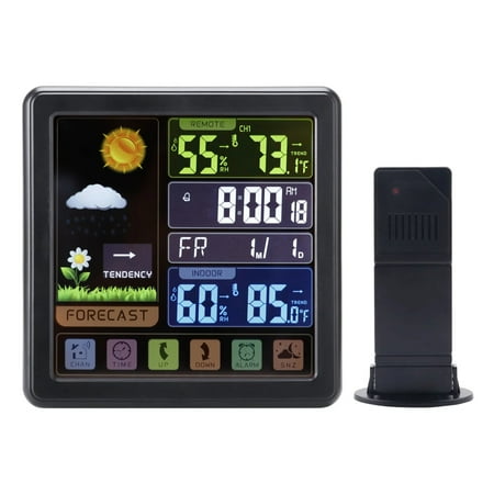 Weather Station Wireless Indoor Outdoor Thermometer, Touch Button, Color Display Digital Weather Thermometer with Atomic Clock, Forecast Station with Calendar and Adjustable Backlight